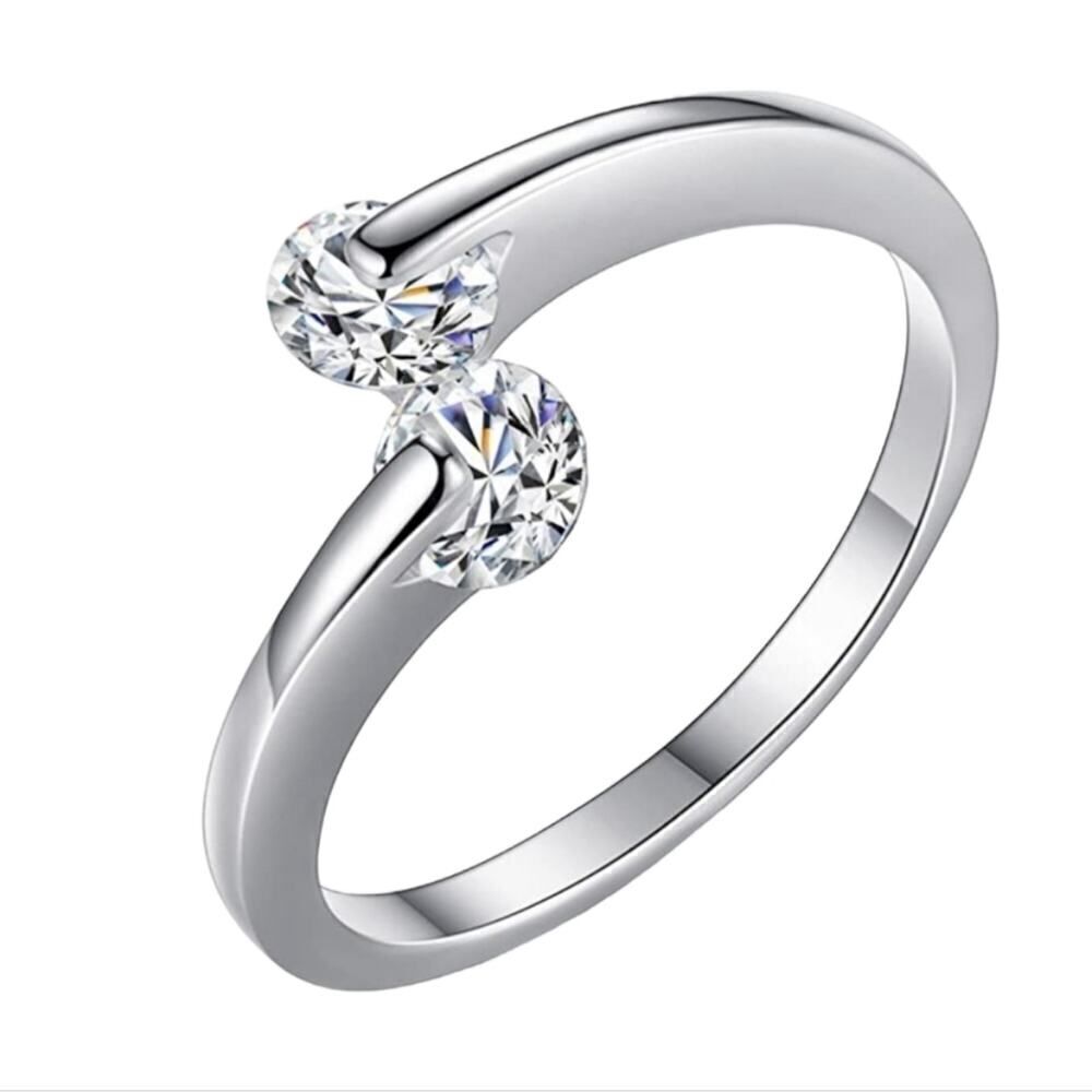 Silver Plated Adjustable Ring Crystals on Each Side Size 7